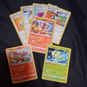 Pokemon Trading Cards - Yellow Border with Red and Green Card Art